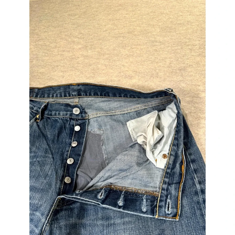 Levis 501 Original Jeans Men 38x32 Blue Whiskered Denim Straight Leg Cotton Logo